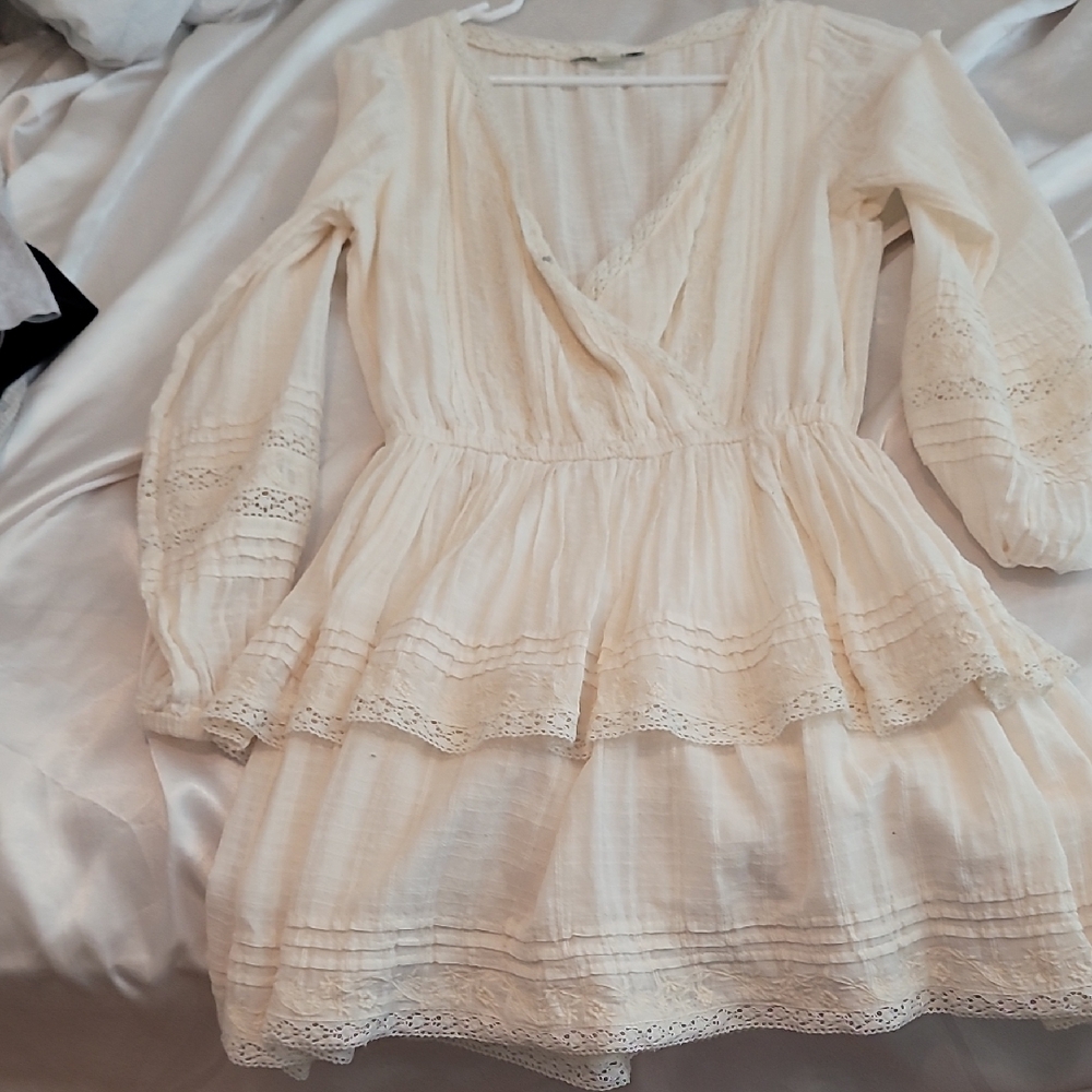 Cream Boho Lace Tiered Peasant Dress
